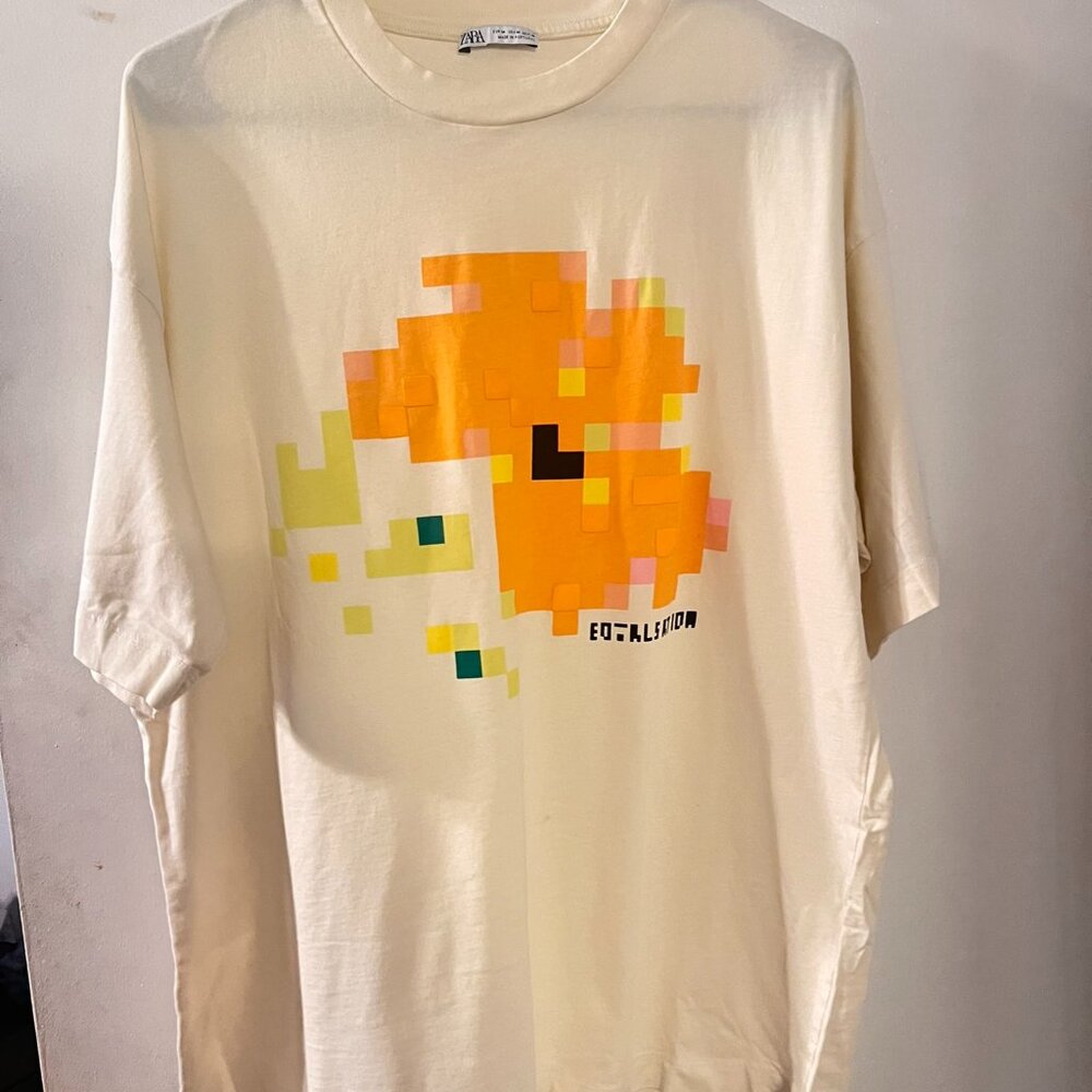 Zara Pixel Flower Graphic T-Shirt - Size M
